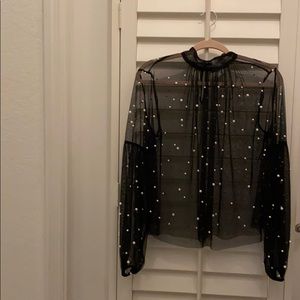 Forever 21 high neck mesh pearl blouse